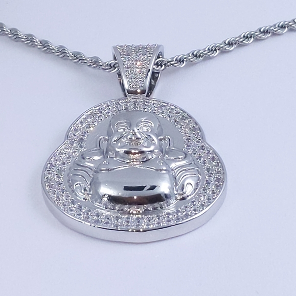 Icy Buddha Pendant + 18" Rope Chain - Picture 3 of 7